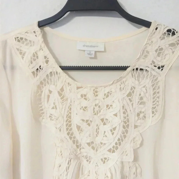 Dress Barn Sheer Beige Embroidered Blouse Small - Picture 3 of 6